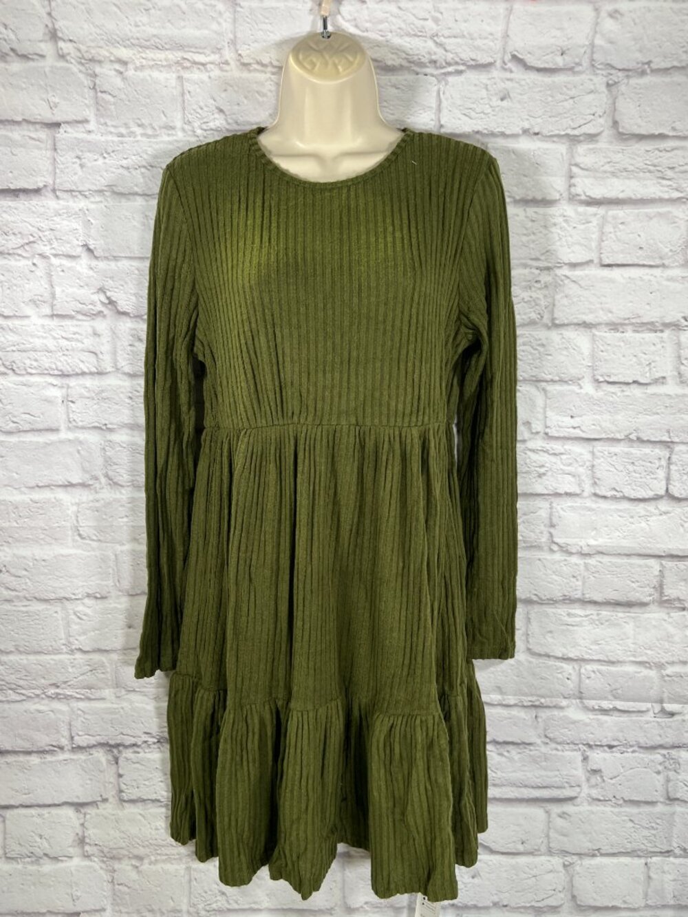 Cupshe Olive Ribbed Knit Longsleeved Mini Dress